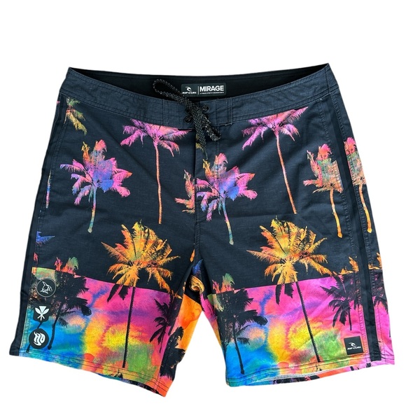 Men's Rip Curl 36 Board Shorts Mirage Mason Backyards Black Palm Tree - Picture 1 of 6
